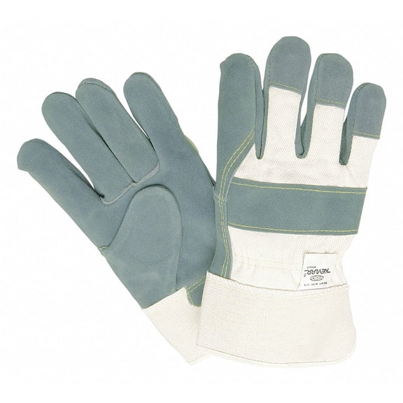 Mcr Safety Leather Palm White Fabric Sewn W,L,PK12 1500KL