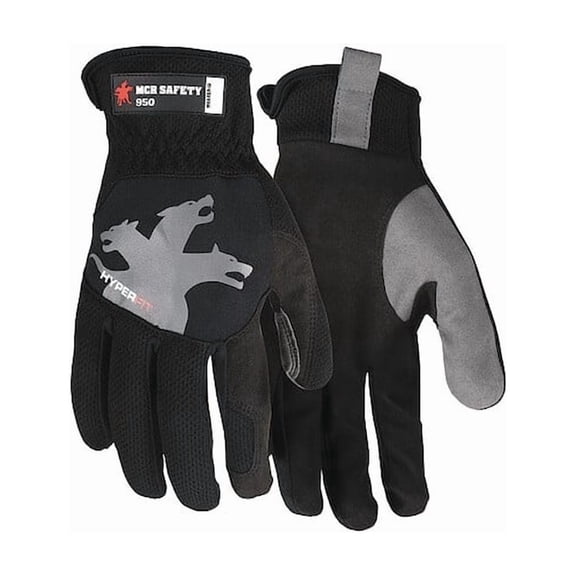 950 Mechanics Gloves, Synthetic Leather Palm, Spandex Back, S, Black/Gray 950S