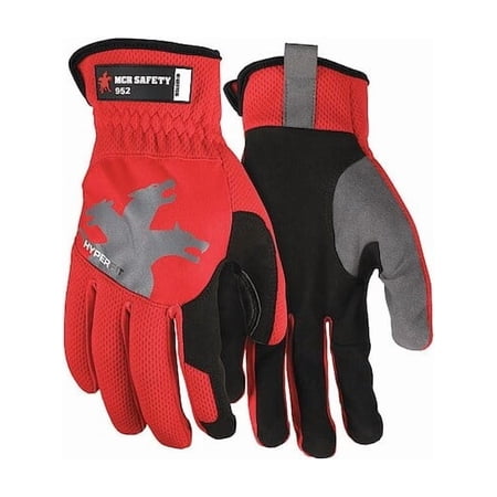 952 Mechanics Gloves, Synthetic Leather Palm, Spandex Back, L, Black/Gray/Red 952S