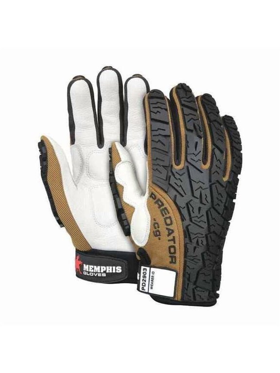 Predator Multi-Task Mechanics Gloves, Cow Grain Leather Palm, Spandex Back, XL, Black/Brown/White