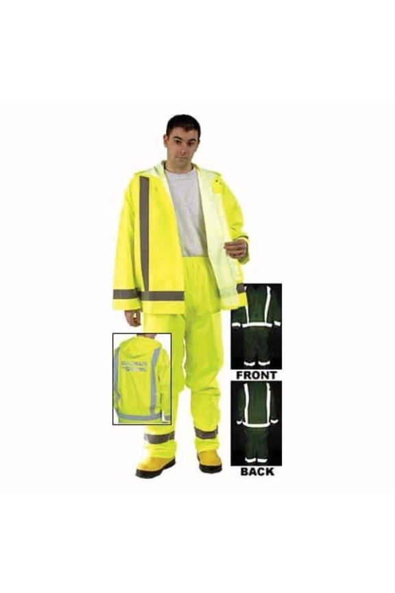 Hi-Visibility Rain Pants, Polyurethane, 31 in Inseam, Elastic Closure, Green, Size L