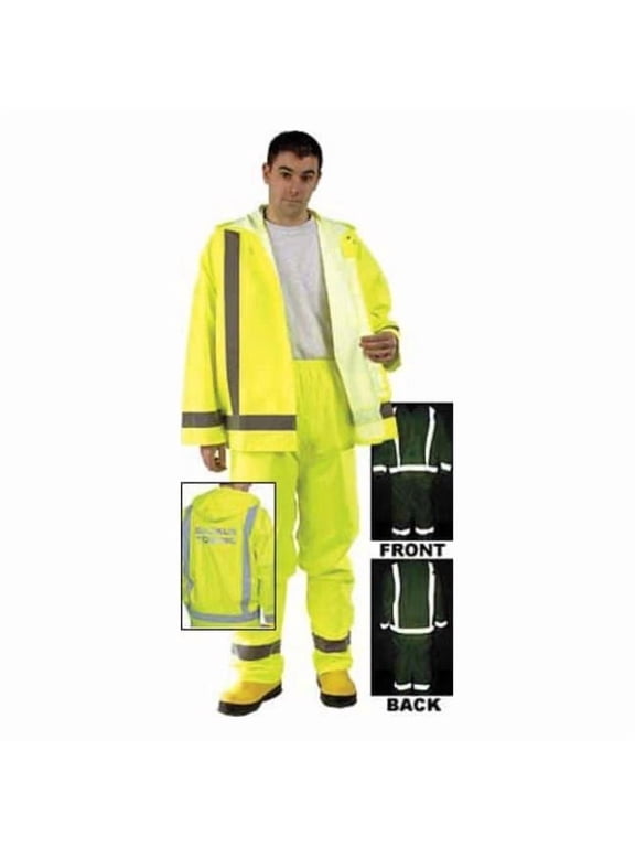 Hi-Visibility Rain Pants, Polyurethane, 31 in Inseam, Elastic Closure, Green, Size L