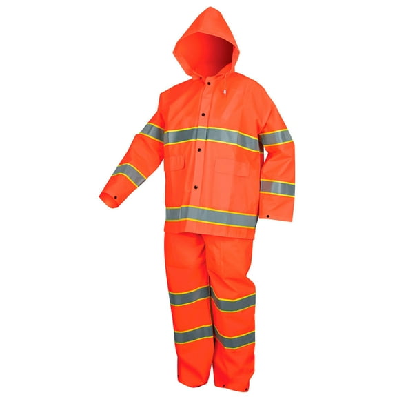 Rainsuit with Detachable Hood, PVC, 0.35 mil Thick, Detachable, Orange, L