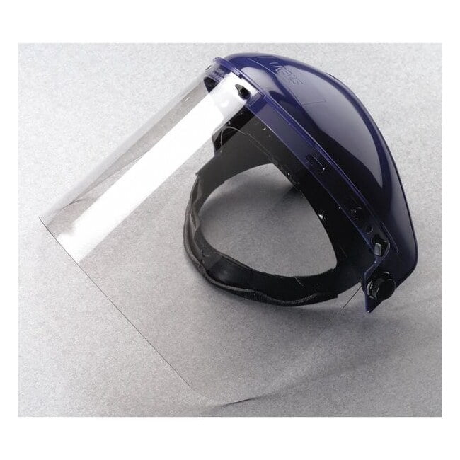 Ratchet Face Shield Assembly, Clear Visor, 8" Height, Ratchet Suspension, Uncoated Lens, Blue