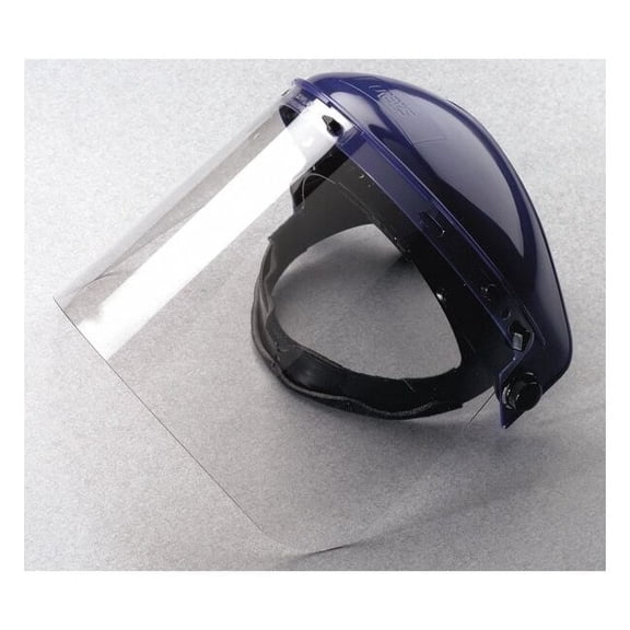 Ratchet Face Shield Assembly, Clear Visor, 8" Height, Ratchet Suspension, Uncoated Lens, Blue