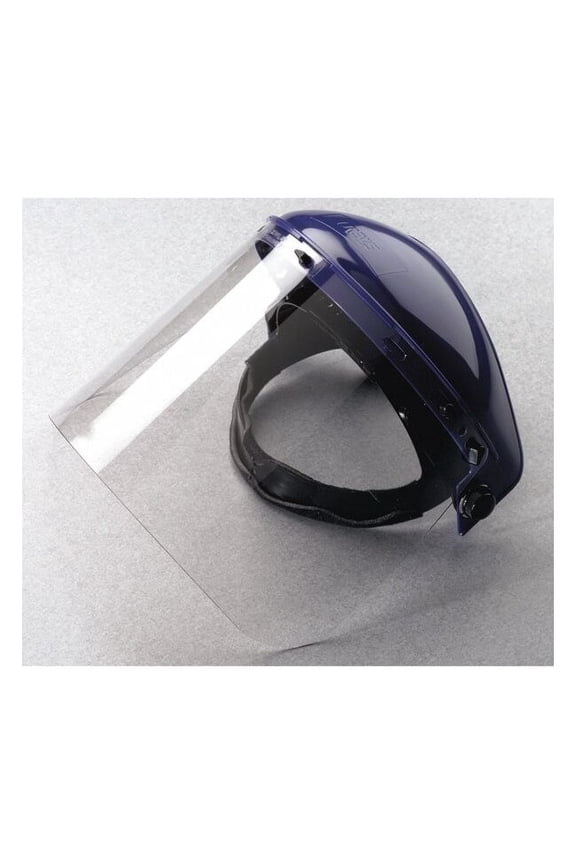 Ratchet Face Shield Assembly, Clear Visor, 8" Height, Ratchet Suspension, Uncoated Lens, Blue