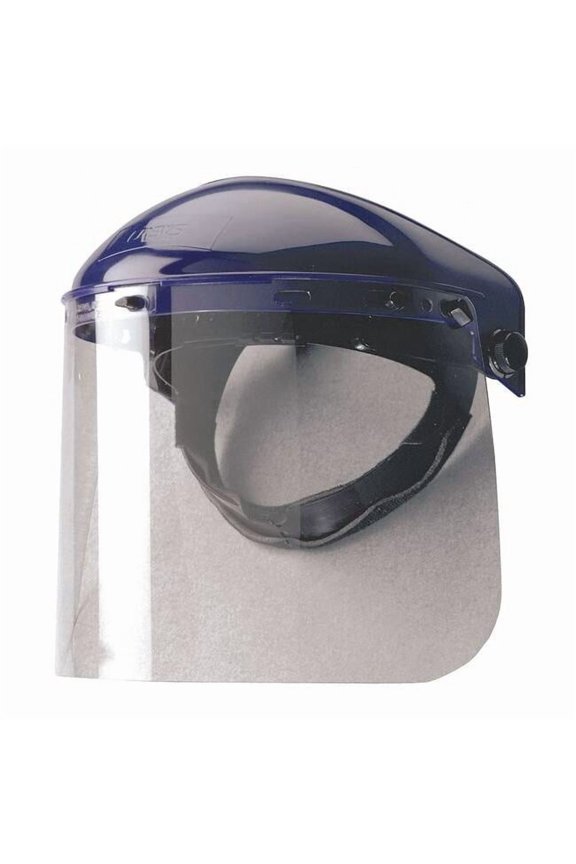 Ratchet Face Shield Assembly, Clear Visor, Polyethylene, Ratchet Suspension, Uncoated Lens, Blue