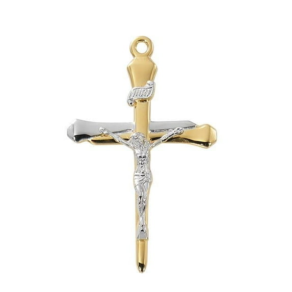 Mcvan J9265 20 in. Gold Over Two Tone Crucifix Boxed Pendant, Silver & Gold