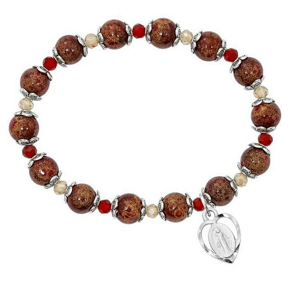 Mcvan BR345 7.5 in. 8 mm Red Stretch Bracelet with Miraculous Boxed