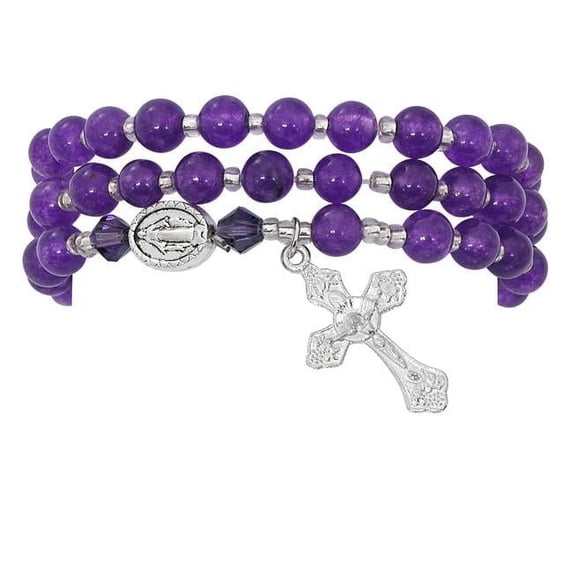 Mcvan BR646C 6 mm 3.5 in. Dia Adult Simulated Amethyst Twistable Rosary Bracelet Carded