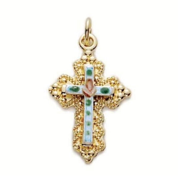 Mcvan J9238 18 in. Chain Gold Over Sterling Silver Cloisonne Cross Boxed