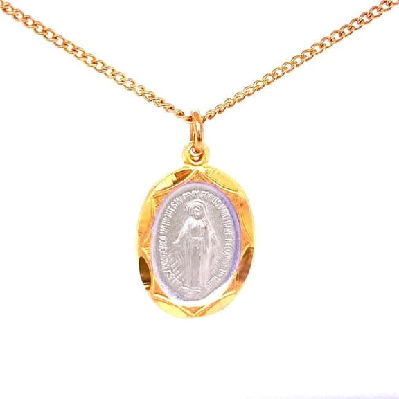 Mcvan JT1603MI 18 in. Chain Two-Tone Miraculous Medal Pendant Boxed