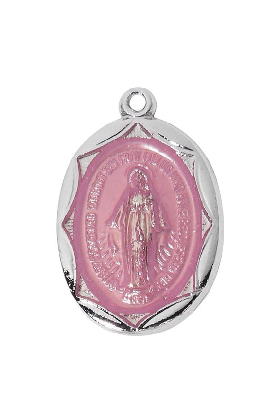 L791 Sterling Silver & Blue Enamel Miraculous Medal on 16-18 in. Adjustable Imitation Rhodium Chain - Boxed