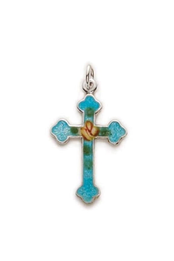 L9253 18 in. Chain Sterling Silver Cross with Blue Boxed