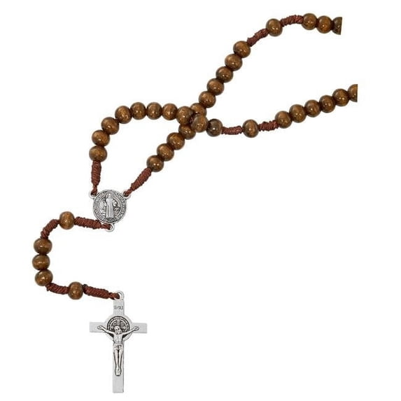 Mcvan P577C 13.5 in. Brown Wood Saint Benedict Necklace On Hang Card