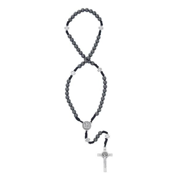 Mcvan P580R 19 in. Hematite Corded St. Benedict Rosary Box