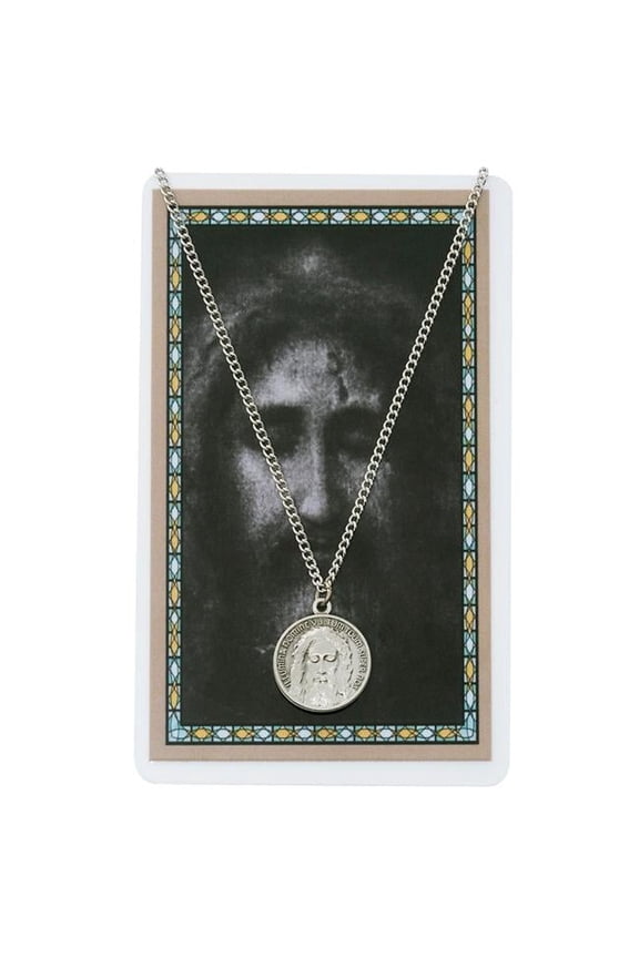 PSD100 0.75 in. Pewter Holy Face of Jesus Pendant & Prayer Card
