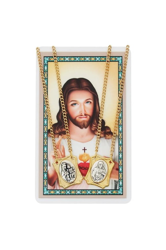 PSH614 Scapular Two-Tone Pendant 30 in. Chain Prayer Card Set