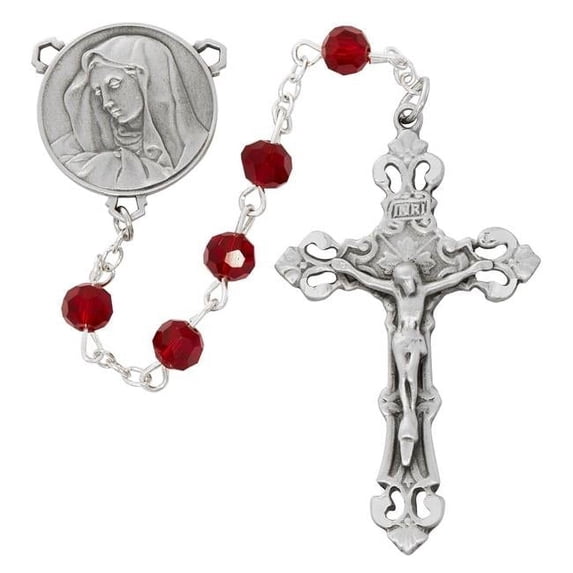 Mcvan R944F 20 in. Garnet Crystal Lady of Sorrows Rosary Box
