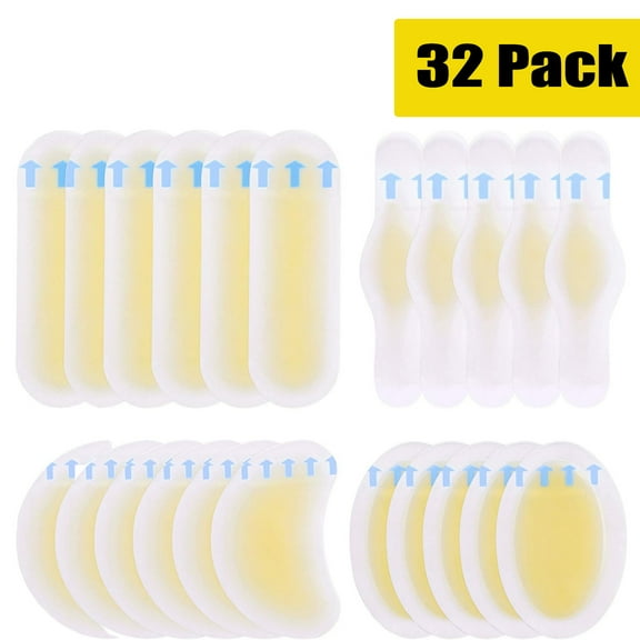 Mcvcoyh 32 Pieces Gel Blister Bandages Pads - (Variety Pack) Waterproof Adhesive Blisters Bandages - Blister Pads for Heel, Foot, Toe, Feet - Gel Blister Chshions for Prevention & Recovery