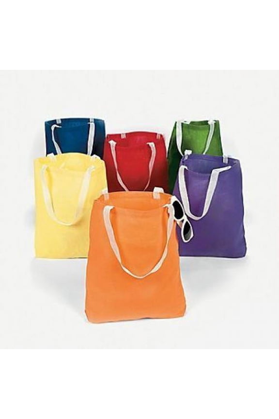 (Md) Bright Color Canvas Tote Bags - Party Favors - 12 Pieces