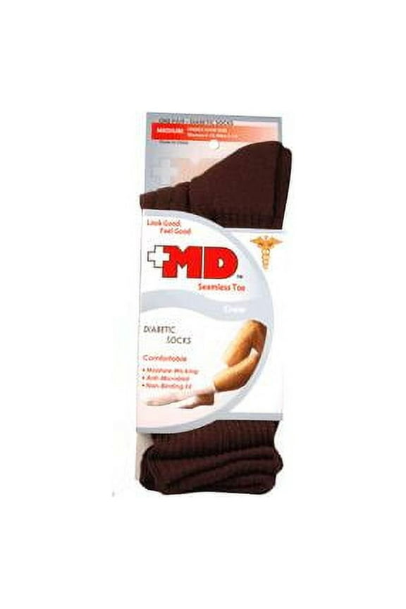 Md Diabetic Seamless Toe Black Crew Socks, Medium, Unisex - 1 Pr