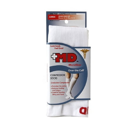 Md Microfiber Over The Calf Compression Socks White, Large - 1 Pr, 2 Pack