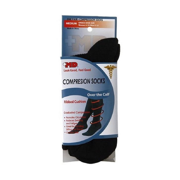 Md Ribbed Cushion Over The Calf Compression Black Socks Medium - 1 Pr, 3 Pack