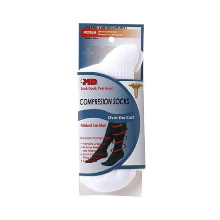 Md Ribbed Cushion Over The Calf Compression White Socks Medium - 1 Pr