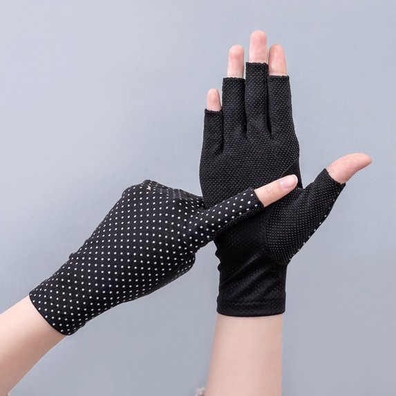 Mdesiwst 1 Pair Cycling Gloves Soft Breathable Half Fingers Stretch Thin Sun Protection Anti-Slip Particle Palm Lady Summer Gloves for Adult