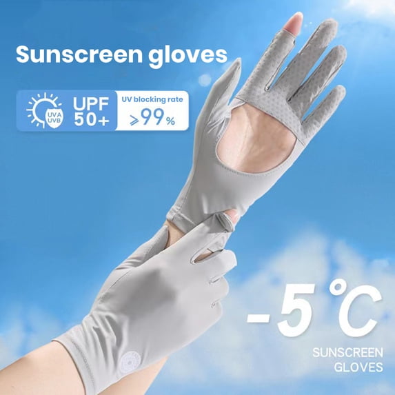 Mdesiwst 1 Pair Sun Protection Full Finger Gloves Hollow Breathable Design Soft Friendly to Skin UV proof Sports Gloves