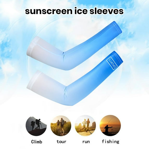 Mdesiwst 1 Pair Unisex Ice Silk Sleeves Thin Anti-UV Sun Protection Gradient Color Quick-drying Breathable High Elasticity Anti-slip Cycling Outdoor Fishing Cooling Arm Sleeves