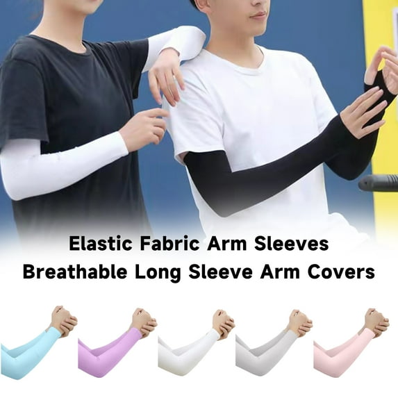 Mdesiwst 1 Pair Unisex Ice Silk Sleeves Thin Anti-UV Sun Protection Solid Color Quick-drying Breathable High Elasticity Anti-slip Cycling Outdoor Fishing Cooling Arm Sleeves