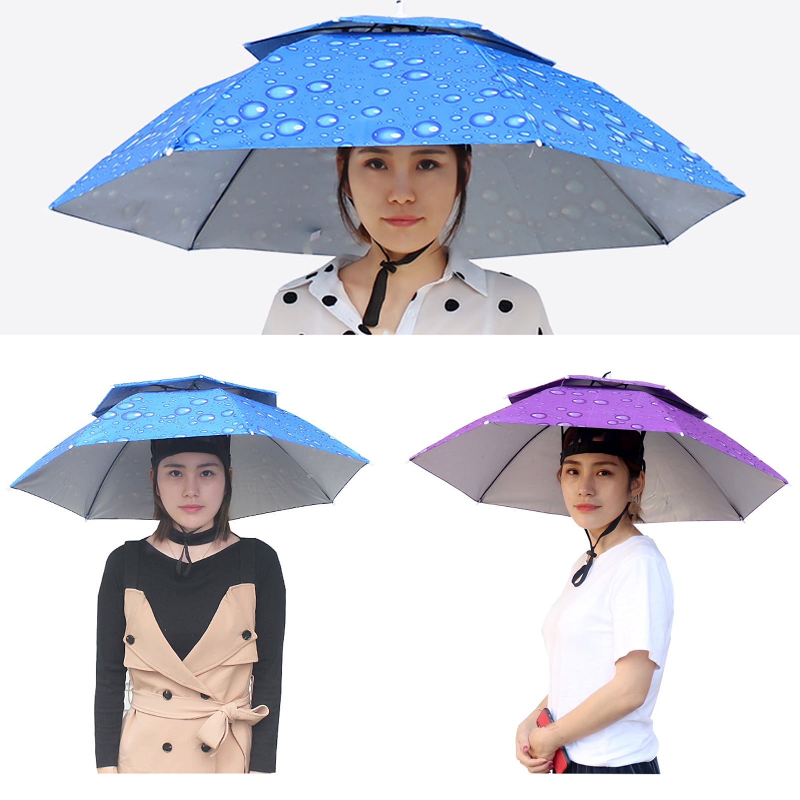 Mdesiwst 1 Set Umbrella Hat Hands Free Folding Anti UV Rainproof Double-Layer Sun Rainy Day Fishing Tea Picking Umbrella Hat Outdoor Supply
