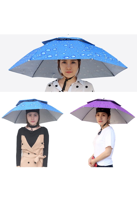 1 Set Umbrella Hat Hands Free Folding Anti UV Rainproof Double-Layer Sun Rainy Day Fishing Tea Picking Umbrella Hat Outdoor Supply