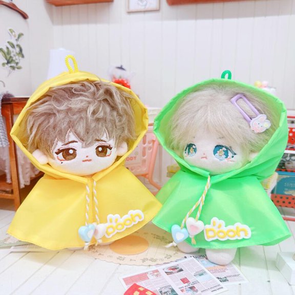 Mdesiwst 10/15CM Cotton Doll Raincoat Adjustable Drawstring Rain Poncho Yellow Green Stuffed Doll Fabric Rainwear Clothing Cotton Doll Lovers Gift