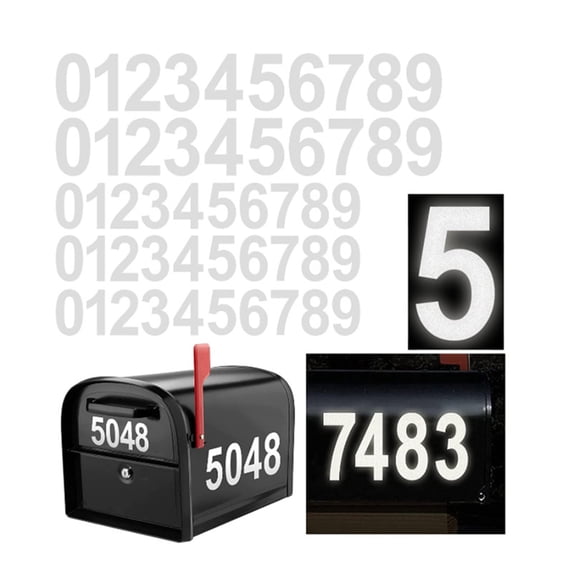 Mdesiwst 5 Sheets 2/3/4-Inch Reflective Mailbox Number Sticker 0 to 9 Waterproof Die-cut Self Adhesive Vinyl Modern House Number Decal Window Door Decoration