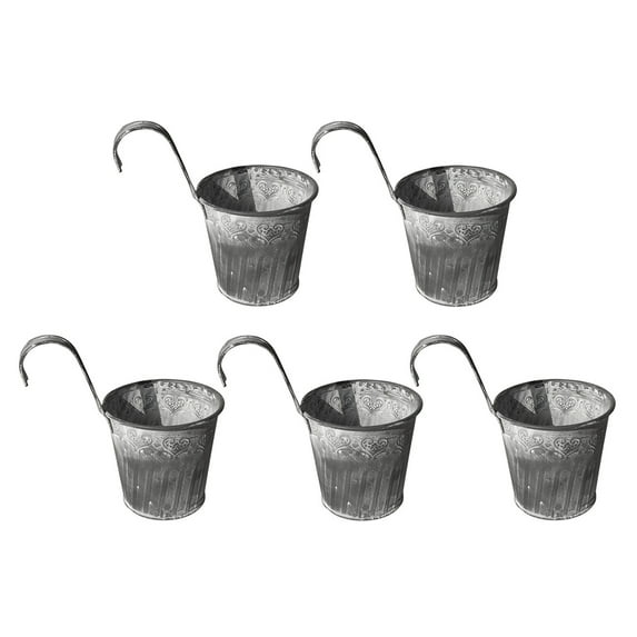 Mdesiwst 5Pcs Flower Bucket with Hook Rugged Surface Iron Home Decor Retro Plant Pot Yard