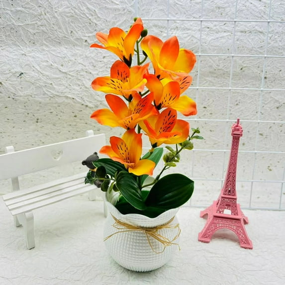 Mdesiwst Artificial Potted Magnolia Flower,7 Head Faux Floral Plants Bonsai Indoor Outdoor Desktop Decoration