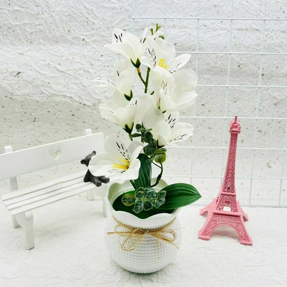 Mdesiwst Artificial Potted Magnolia Flower,7 Head Faux Floral Plants Bonsai Indoor Outdoor Desktop Decoration