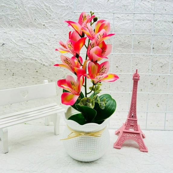 Mdesiwst Artificial Potted Magnolia Flower,7 Head Faux Floral Plants Bonsai Indoor Outdoor Desktop Decoration