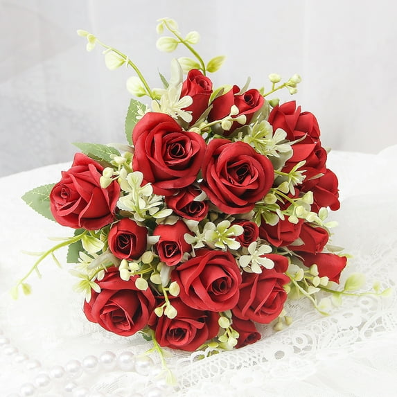 Mdesiwst Artificial Rose Flower with Stem,Realistic Faux Flower Bouquet Home Office Table Centerpiece Wedding Fake Floral Arrangement Decoration