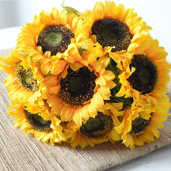 Mdesiwst Artificial Sunflower Branch with Stem Home Wedding Party Faux Flower Floral Arrangement Indoor Outdoor Garden Decoration
