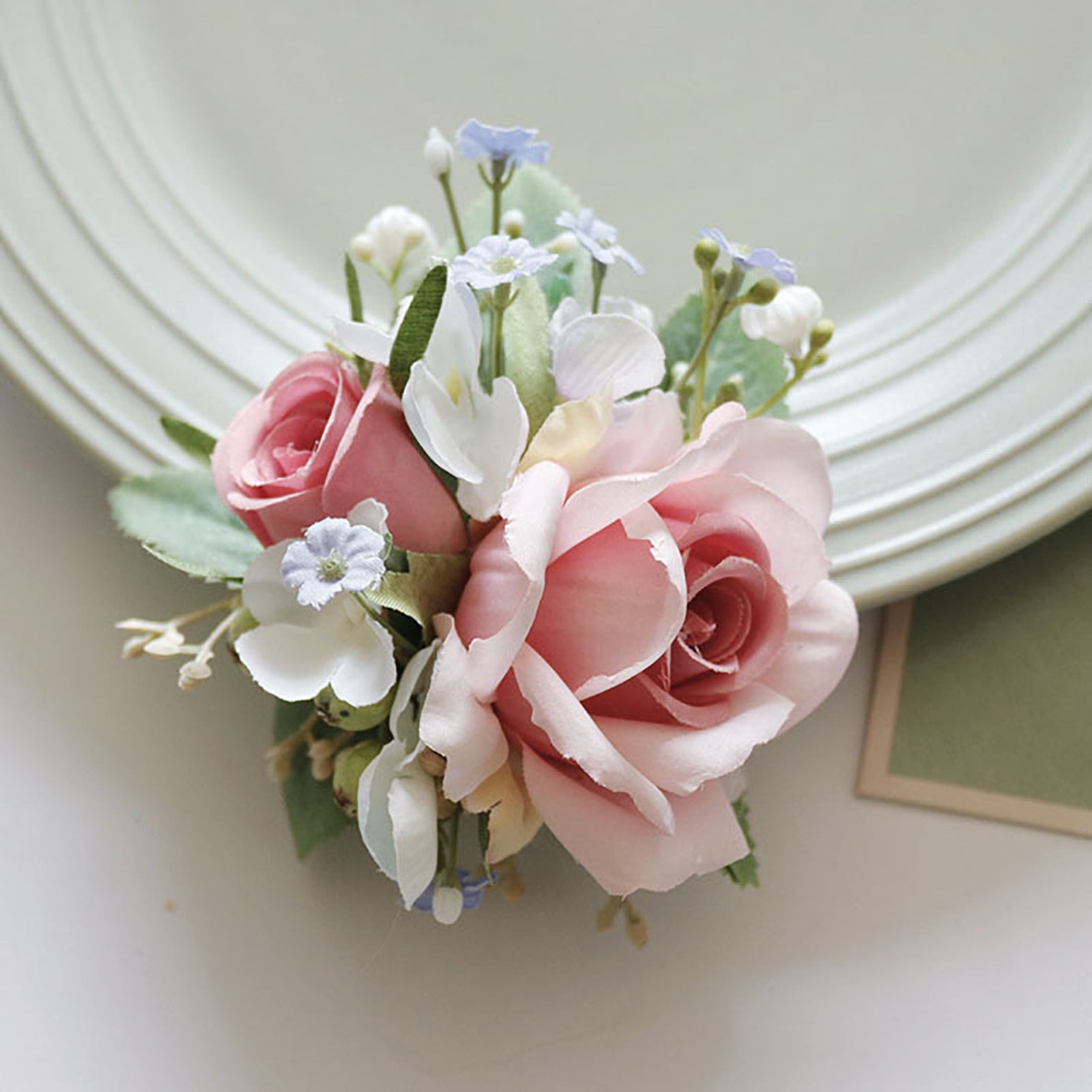 Tuelaly Elegant Faux Silk Wrist Flower Corsage – Green Artificial Flower Wristlet For Weddings & Events