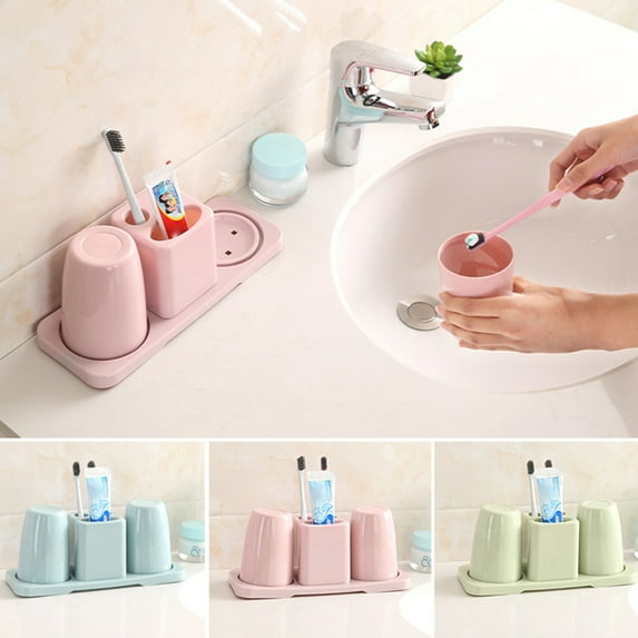 Mdesiwst Double Toothbrush Cups Toothpaste Holder Set with Stand Bathroom Organizer Rack
