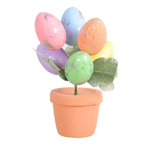 Mdesiwst Easter Egg Bonsai Colorful Simulated Easter Egg Potted Plant DIY Foam Bunny Eggs for Home Party Decoration