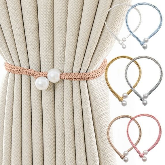 Mdesiwst Elegant Curtain Tieback Faux Pearl Curtain Tieback Set Elegant Modern Adjustable Holder for Living Room Bedroom Decor No Tools Installation