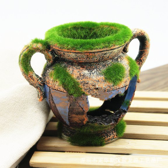 Mdesiwst Fish Tank Aquarium Landscaping Shrimp Hiding Cave Moss Vase Resin Ornament Decor