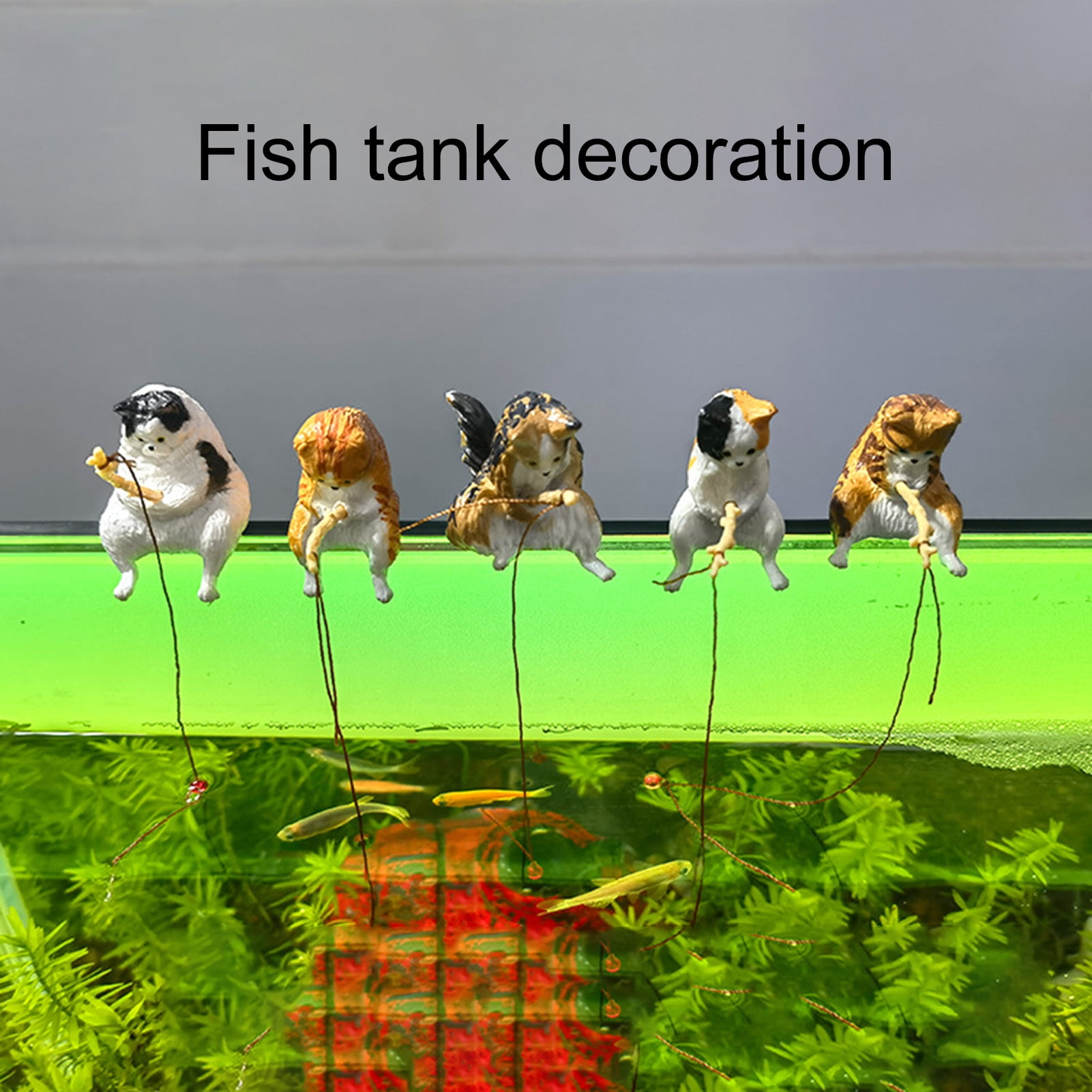 Mdesiwst Fish Tank Ornament Realistic Small Cat Statue Aquarium