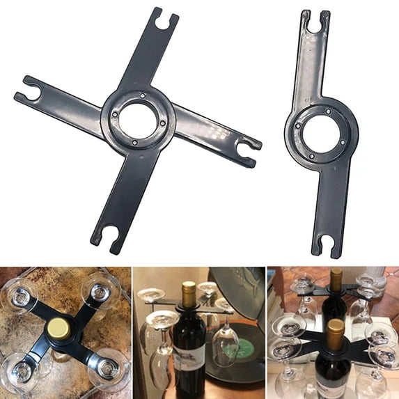 Mdesiwst Foldable Wine Glass Holder Holds 4 Glasses 1 Bottle Space Saving Countertop Wine Bottle Glasses Display Rack Home Kitchen Bar Accessories